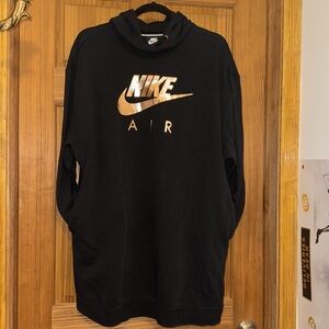 Women’s Oversized Nike hooded Sweatshirt Dress tunic pockets black/bronze Medium